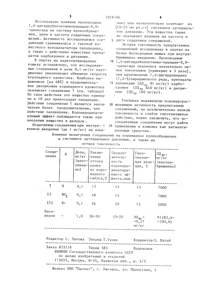 Производные 1-арил-2-метоксикарбонил-3-метил-1,4-дигидро- бензотиено(3,2- @ )-пиридин-9,9-диоксида,обладающие коронародилатирующей активностью (патент 1018396)