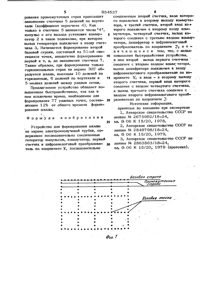 Устройство для формирования шкалы на экране электронно- лучевой трубки (патент 934537)