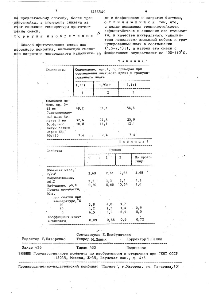 Способ приготовления смеси для дорожного покрытия (патент 1553549)