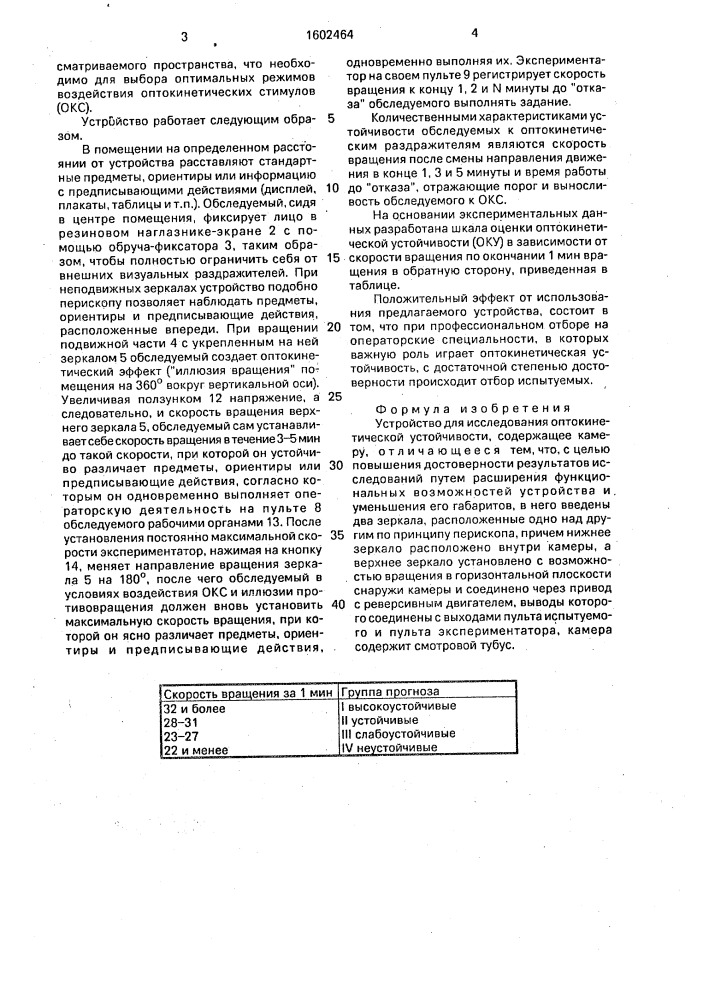 Устройство для исследования оптокинетической устойчивости (патент 1602464)