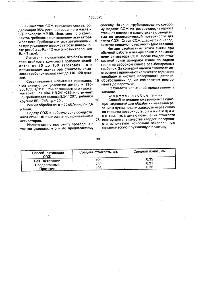 Способ активации смазочно-охлаждающих жидкостей для обработки металлов резанием (патент 1666525)