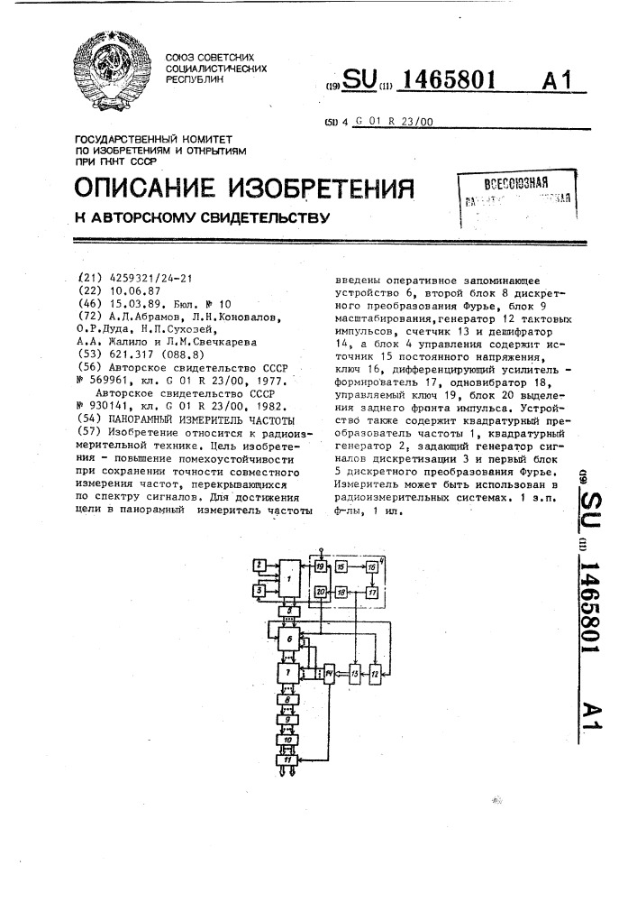 Панорамный измеритель частоты (патент 1465801)