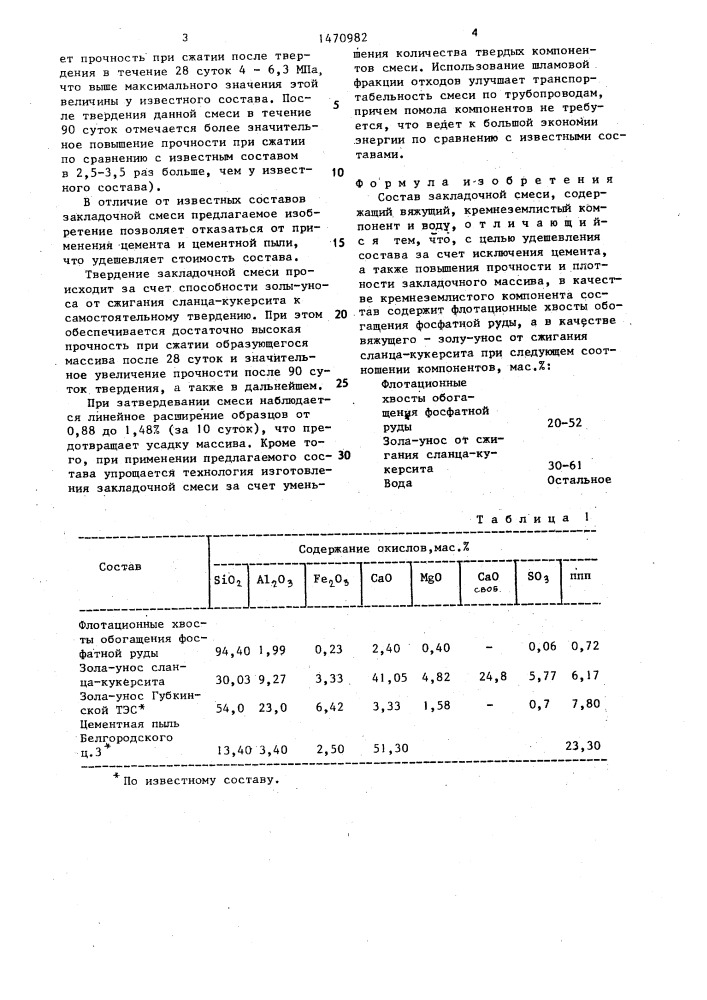 Состав закладочной смеси (патент 1470982)