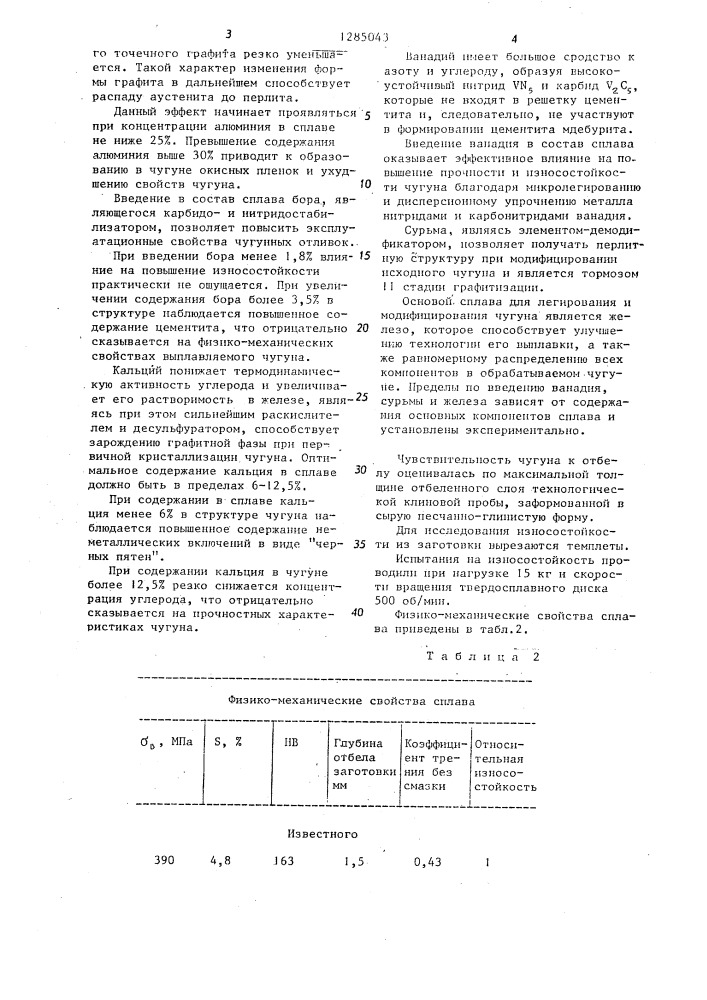 Сплав для легирования и модифицирования чугуна (патент 1285043)