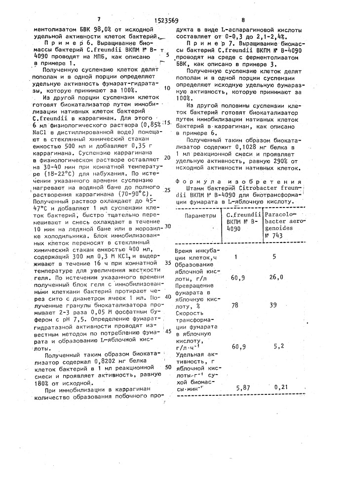 Штамм бактерий сiтrовастеr freundii для биотрансформации фумарата в l-яблочную кислоту (патент 1523569)