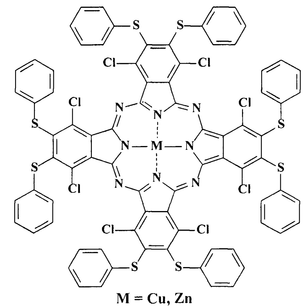 Металлокомплексы окта-4,5-(4-сульфофенилсульфанил)фталоцианина с медью, цинком и кобальтом (патент 2640303)