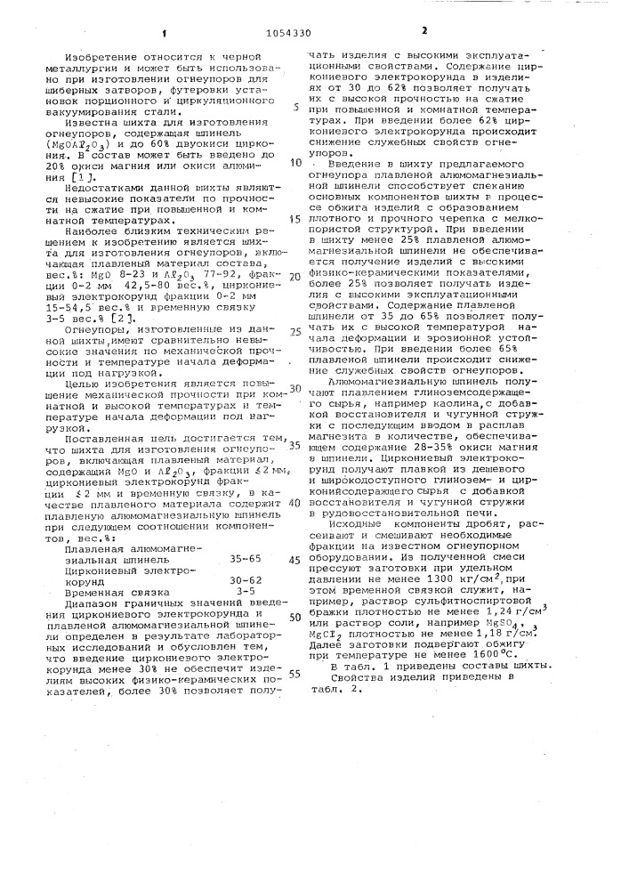 Шихта для изготовления огнеупоров (патент 1054330)