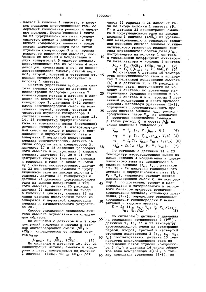 Способ управления процессом синтеза аммиака (патент 1002241)