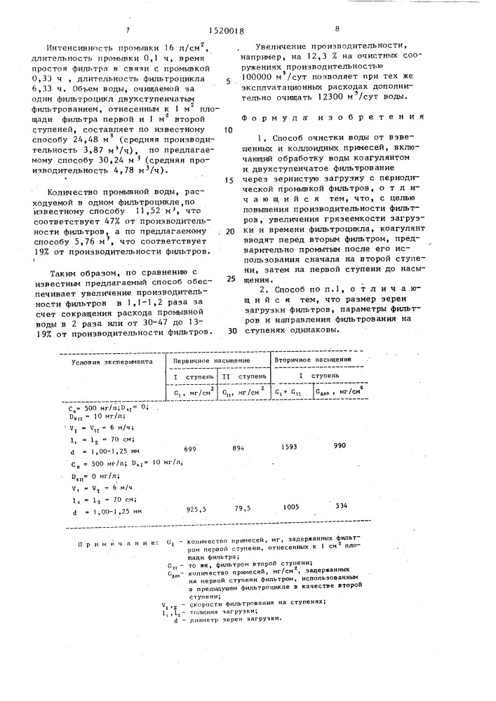 Способ очистки воды от взвешенных и коллоидных примесей (патент 1520018)