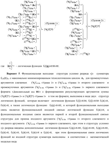 Функциональная выходная структура условно разряда &quot;j&quot; сумматора fcd( )ru с максимально минимизированным технологическим циклом  t  для промежуточных аргументов слагаемых (2sj)2 d1/dn &quot;уровня 2&quot; и (1sj)2 d1/dn &quot;уровня 1&quot; второго слагаемого и промежуточных аргументов (2sj)1 d1/dn &quot;уровня 2&quot; и (1sj)1 d1/dn &quot;уровня 1&quot; первого слагаемого формата &quot;дополнительный код ru&quot; с формированием результирующих аргументов суммы (2sj)f(2n) &quot;уровня 2&quot; и (1sj)f(2n) &quot;уровня 1&quot; в том же формате (варианты русской логики) (патент 2480814)
