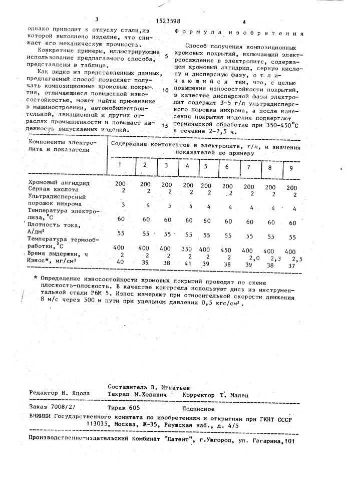 Способ получения композиционных хромовых покрытий (патент 1523598)