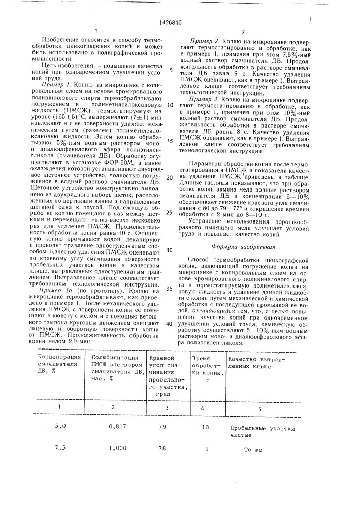 Способ термообработки цинкографской копии (патент 1426846)