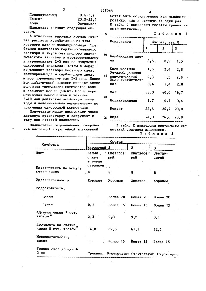 Шпаклевка (патент 857065)