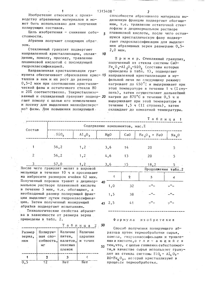 Способ получения полирующего абразива (патент 1315408)