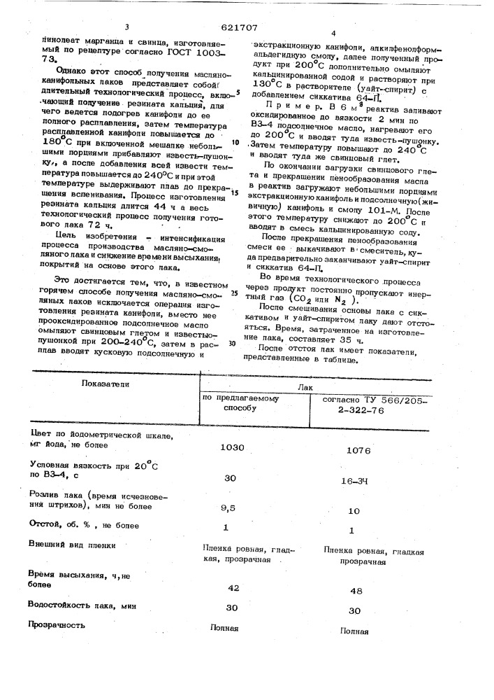 Способ получения масляно-смоляного лака (патент 621707)