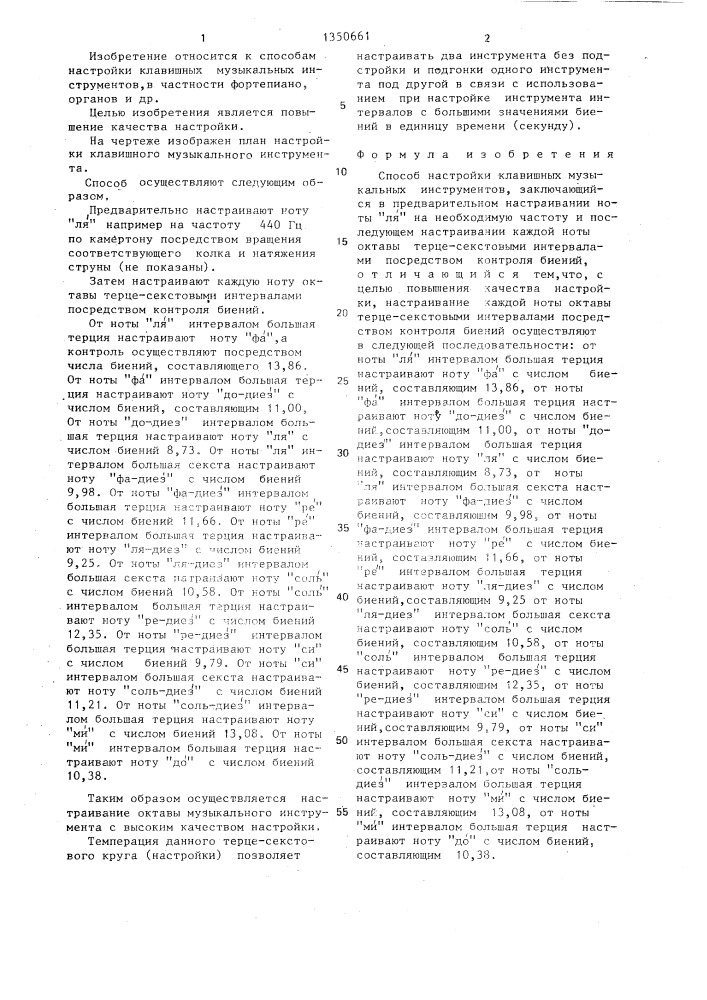 Способ настройки клавишных музыкальных инструментов в.в.волкова (патент 1350661)