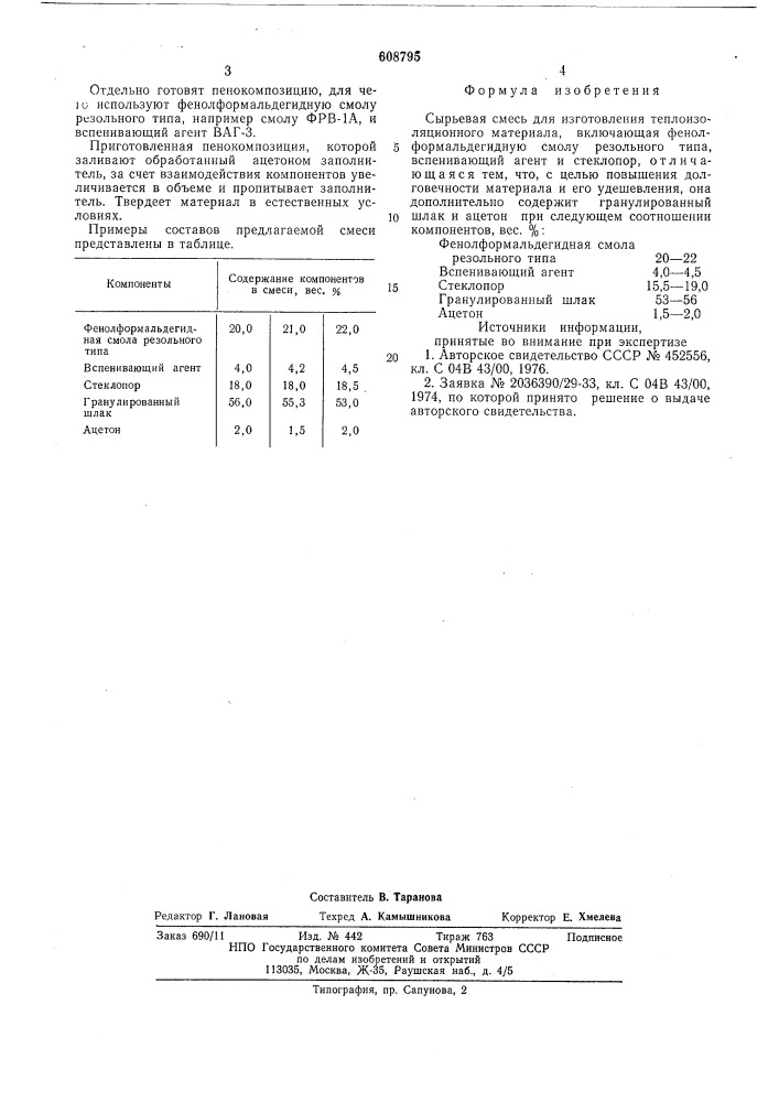 Сырьевая смесь для изготовления теплоизоляционного материала (патент 608795)