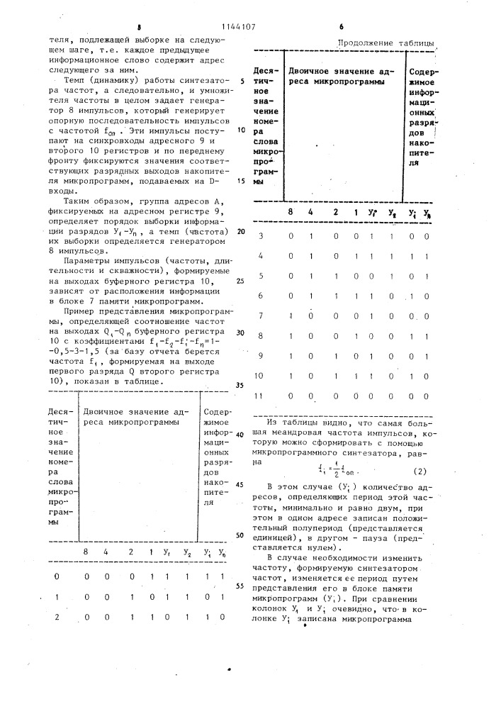 Многоканальный микропрограммный умножитель частоты (патент 1144107)