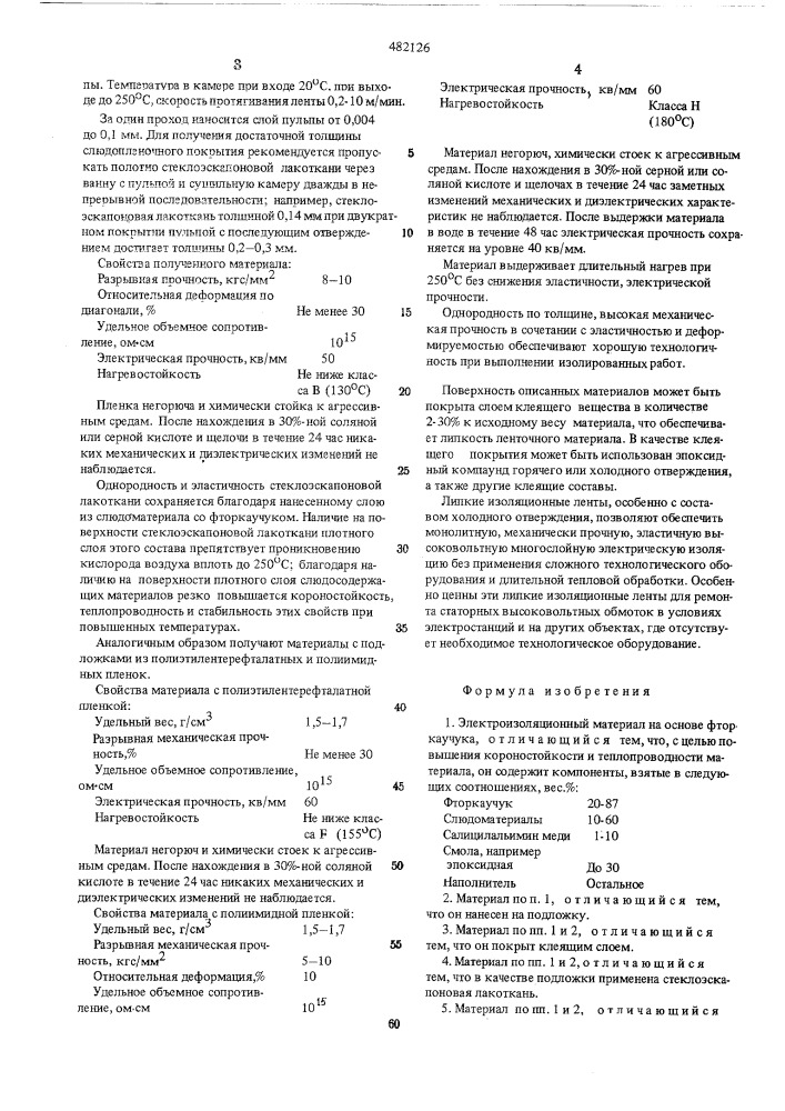 Электроизоляционный материал (патент 482126)