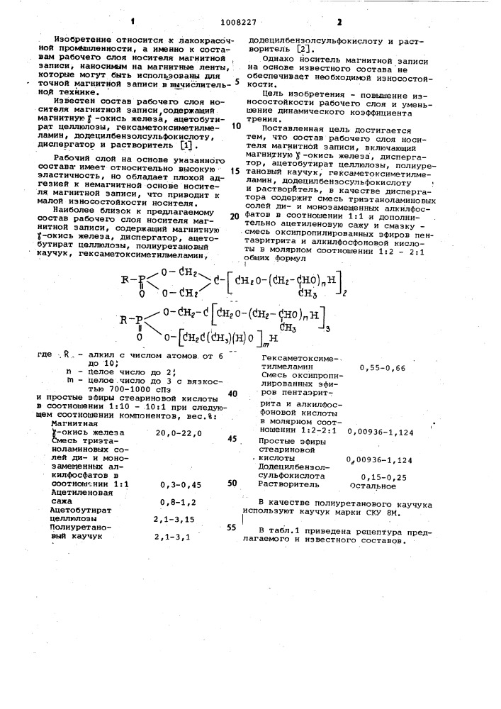 Состав рабочего слоя носителя магнитной записи (патент 1008227)