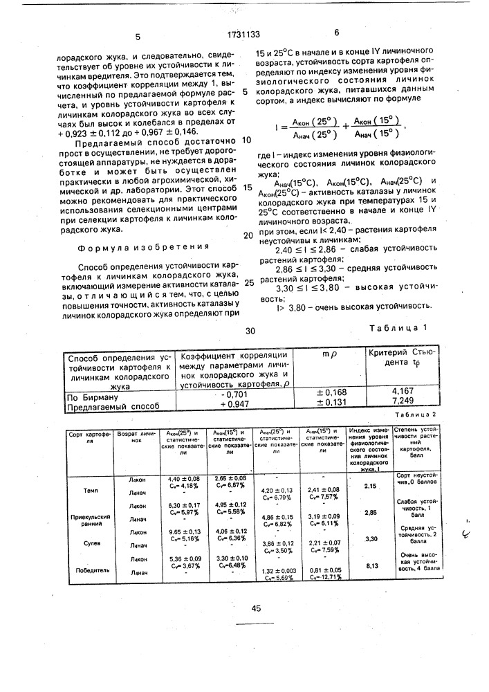 Способ определения устойчивости картофеля к личинкам колорадского жука (патент 1731133)