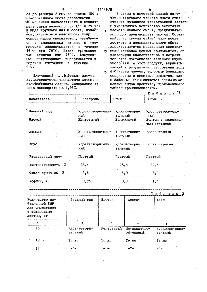 Способ производства лао-ча (патент 1144678)