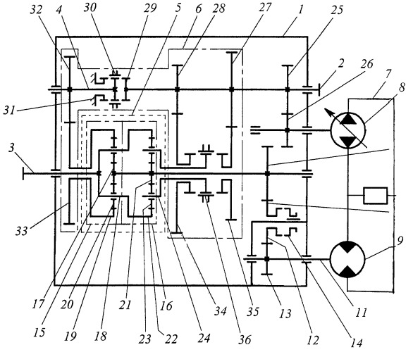 Объемная гидромеханическая передача (патент 2444660)