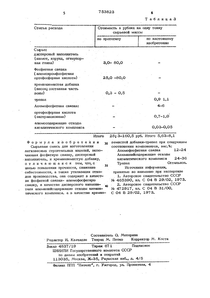 Сырьевая смесь для изготовления легковесных строительных изделий (патент 753823)