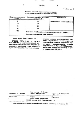 Способ получения препарата витамина @ (патент 2001953)