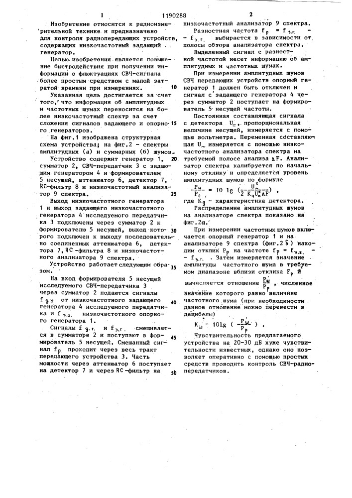 Измеритель флюктуаций амплитуды и частоты свч передатчиков (патент 1190288)