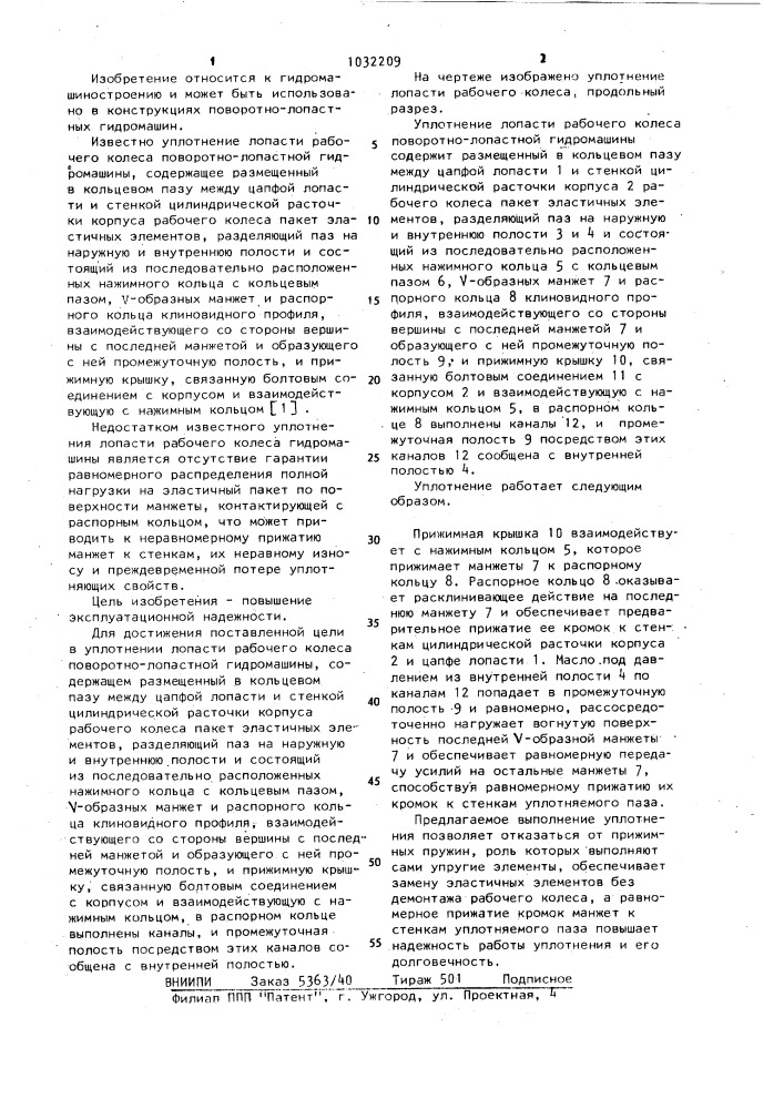 Уплотнение лопасти рабочего колеса поворотнолопастной гидромашины (патент 1032209)