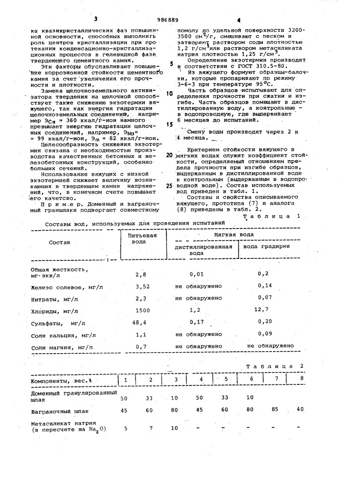 Вяжущее (патент 986889)