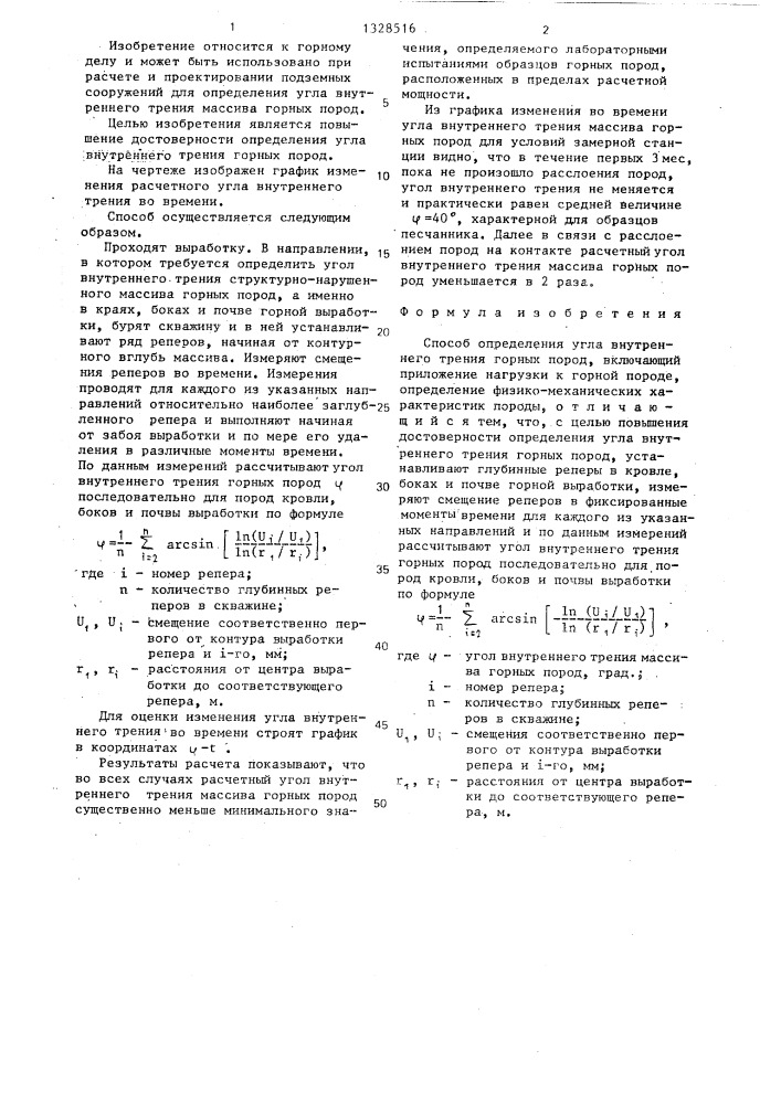 Способ определения угла внутреннего трения горных пород (патент 1328516)