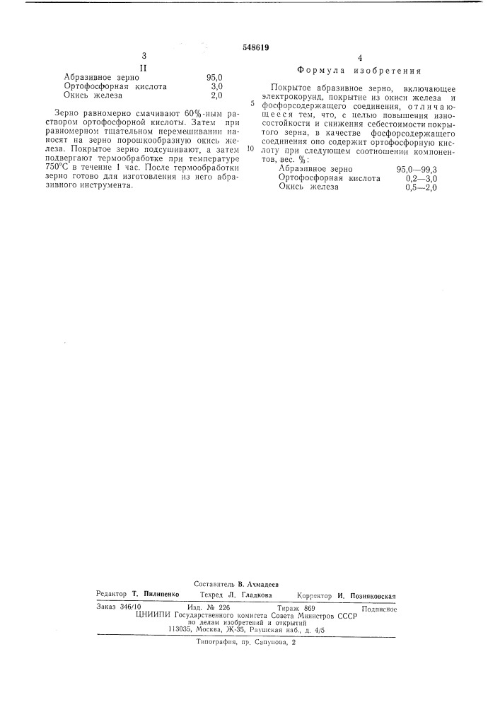 Покрытое абразивное зерно (патент 548619)