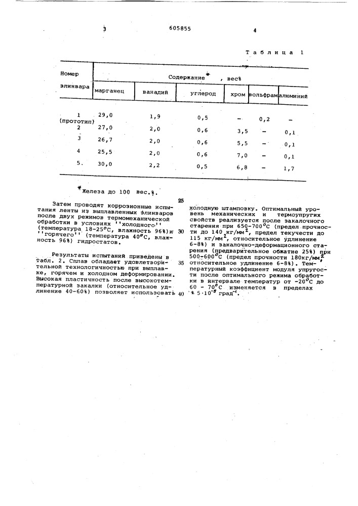 Немагнитный элинвар (патент 605855)