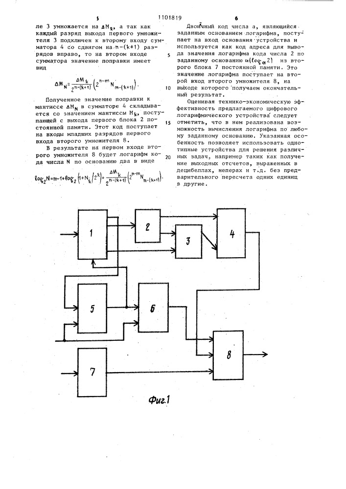 Цифровое логарифмическое устройство (патент 1101819)