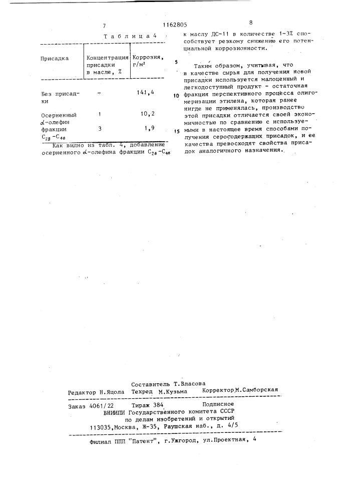 Способ получения противоизносной и противокоррозионной присадки к смазочным маслам (патент 1162805)