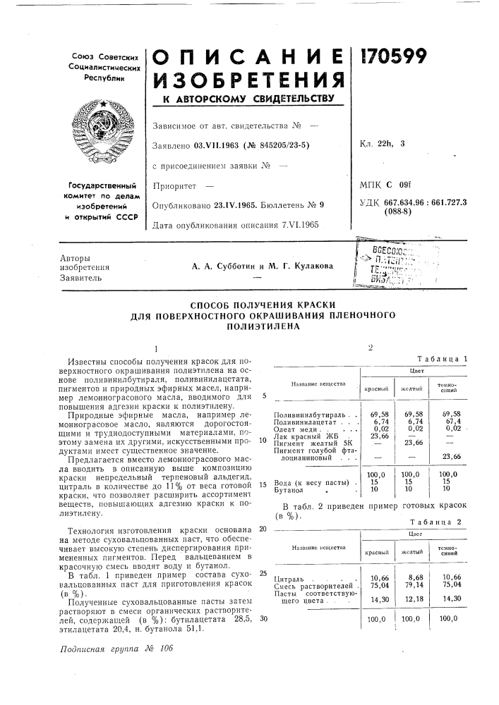 Способ получения краски (патент 170599)