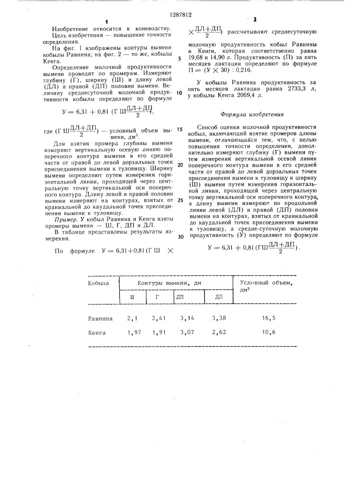 Способ определения молочной продуктивности кобыл (патент 1287812)