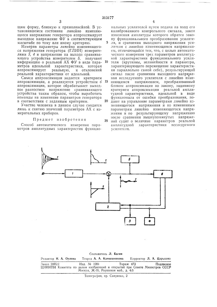 Способ автоматического измерения параметров амплитудных характеристик функциональныхусилителей (патент 313177)