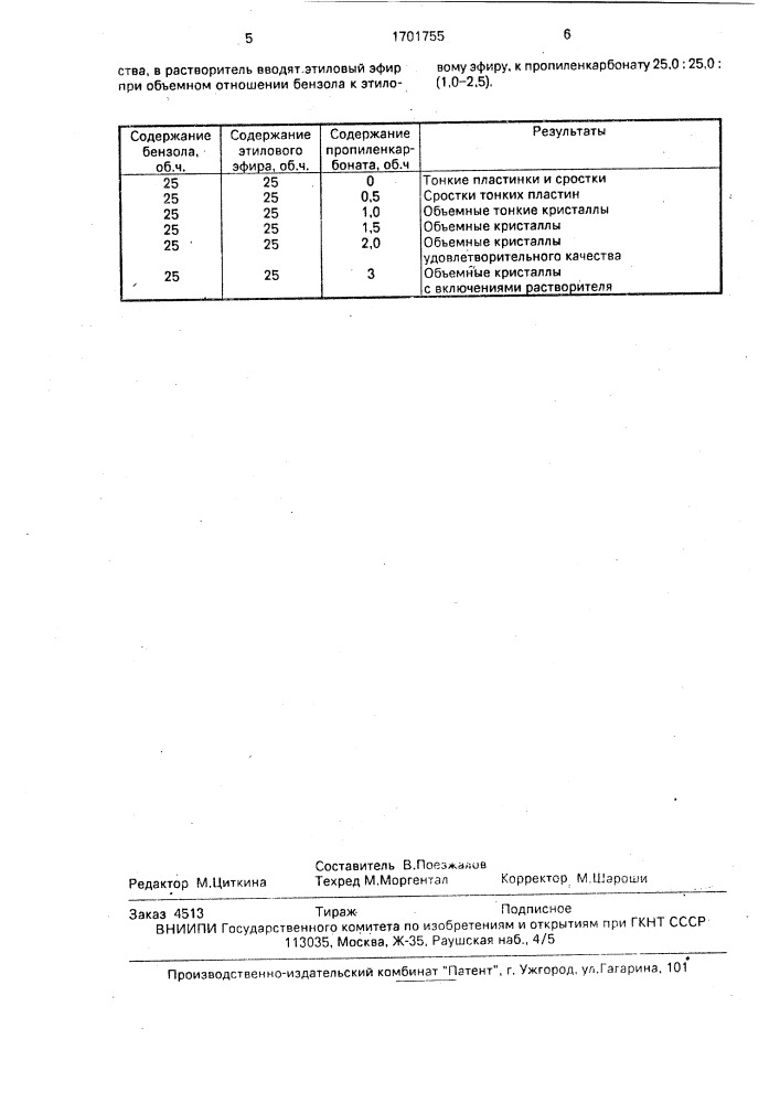 Способ выращивания монокристаллов ароматического соединения (патент 1701755)