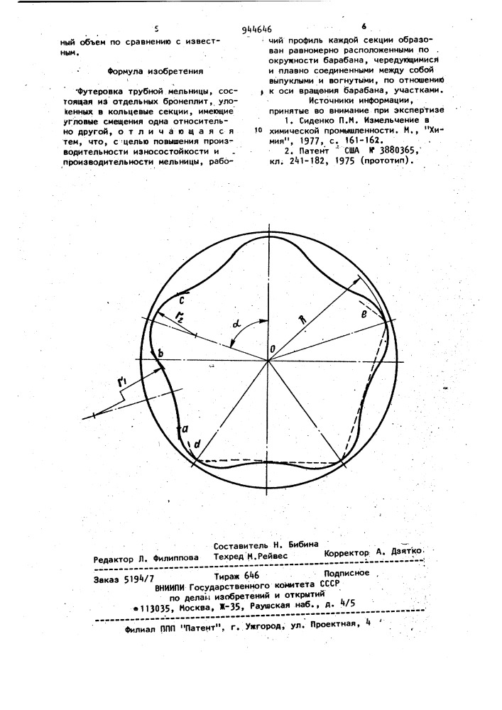 Футеровка трубной мельницы (патент 944646)