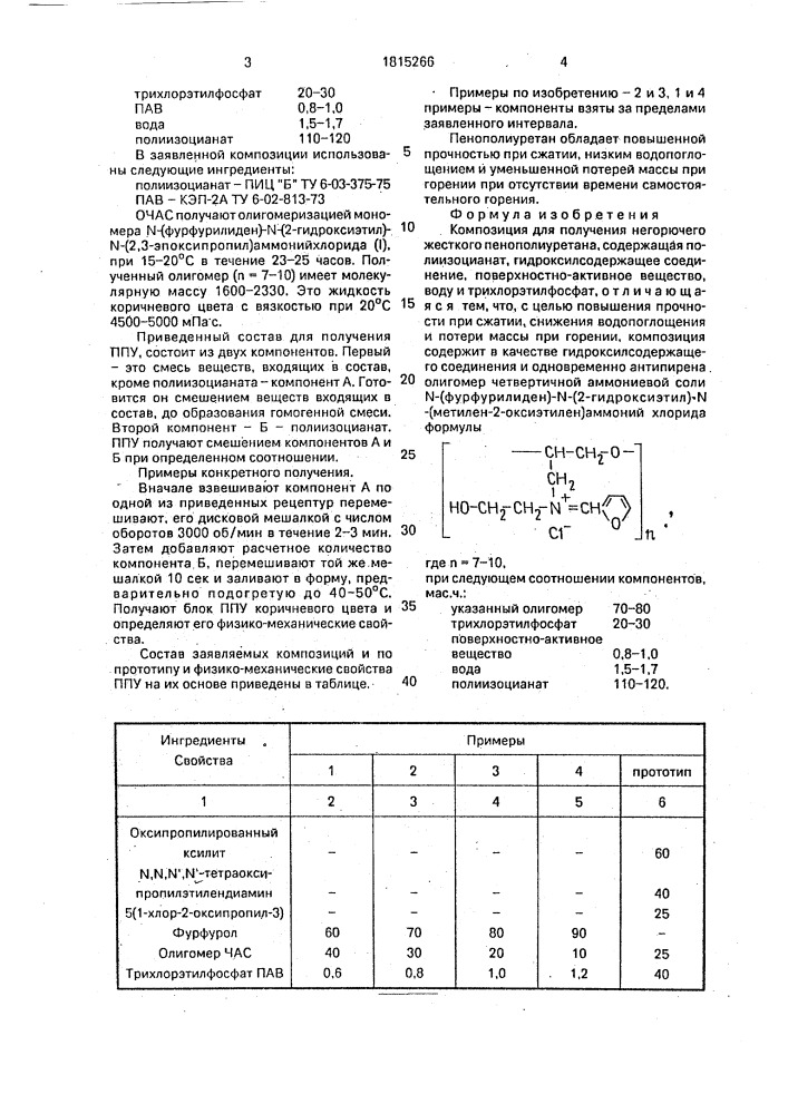 Композиция для получения негорючего жесткого пенополиуретана (патент 1815266)