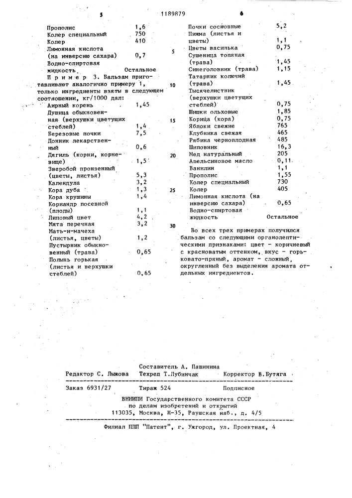 Композиция ингредиентов для бальзама "агидель (патент 1189879)