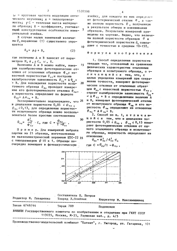 Способ определения пористости твердых тел (патент 1520398)