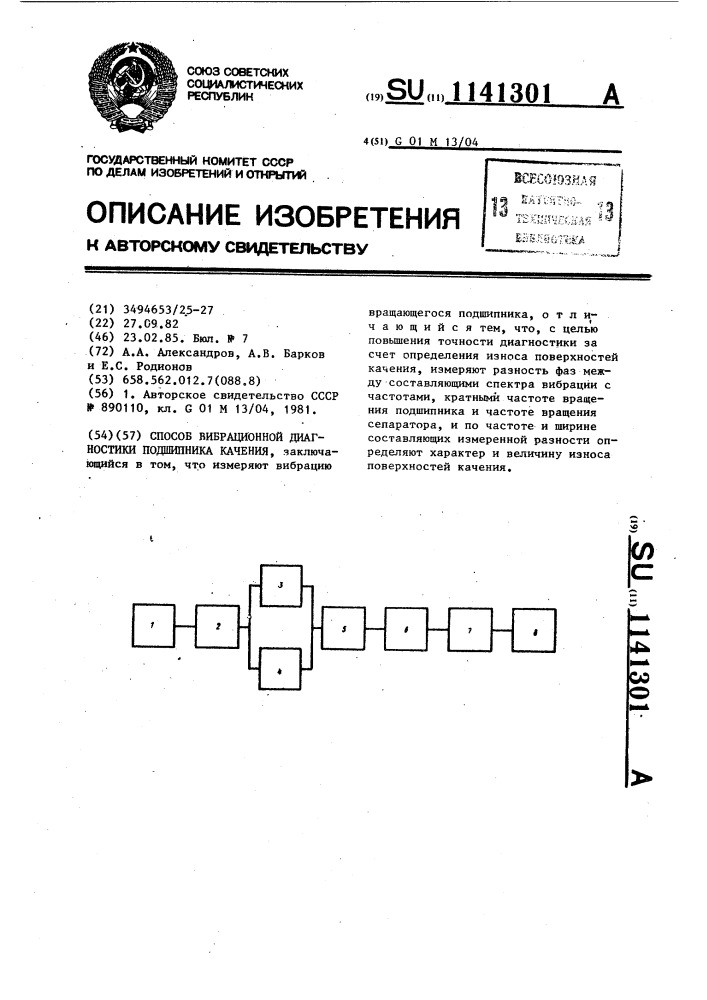 Способ вибрационной диагностики подшипника качения (патент 1141301)