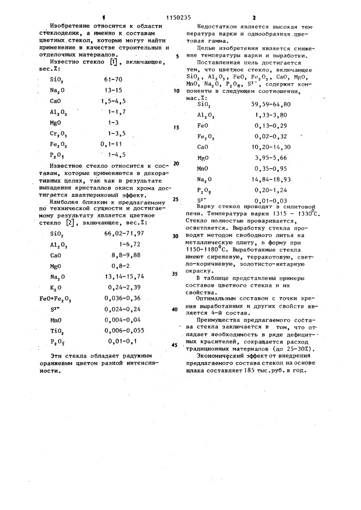 Цветное стекло (патент 1150235)