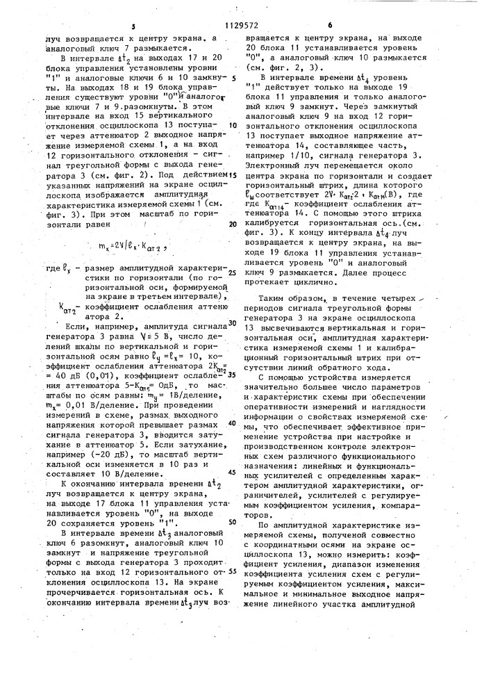 Устройство для измерения параметров аналоговых электронных схем (патент 1129572)