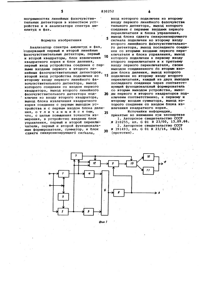 Анализатор спектра амплитуди фаз (патент 830252)