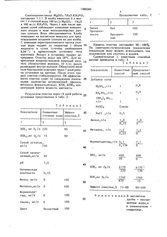 Способ биохимической очистки фенольных сточных вод (патент 1386589)